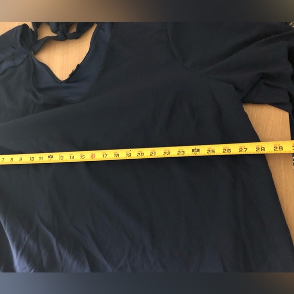 Lane Bryant|Navy Chiffon bell sleeve blouse, bow tie in back, sleeve buttons••• - Picture 7 of 8